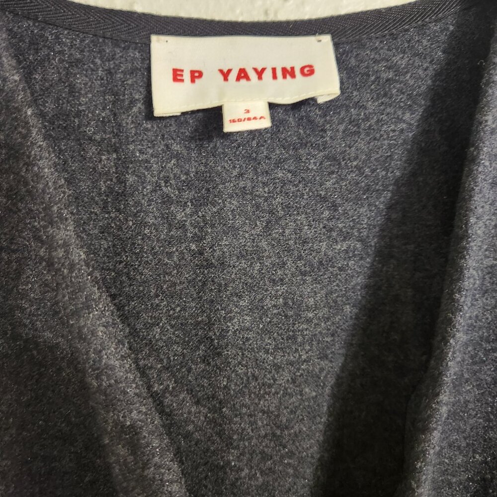 EP Yaying Women's Black V-neck Wool Top Size 3(S) Long Sleeve 3 button Faux Wrap - Picture 2 of 7